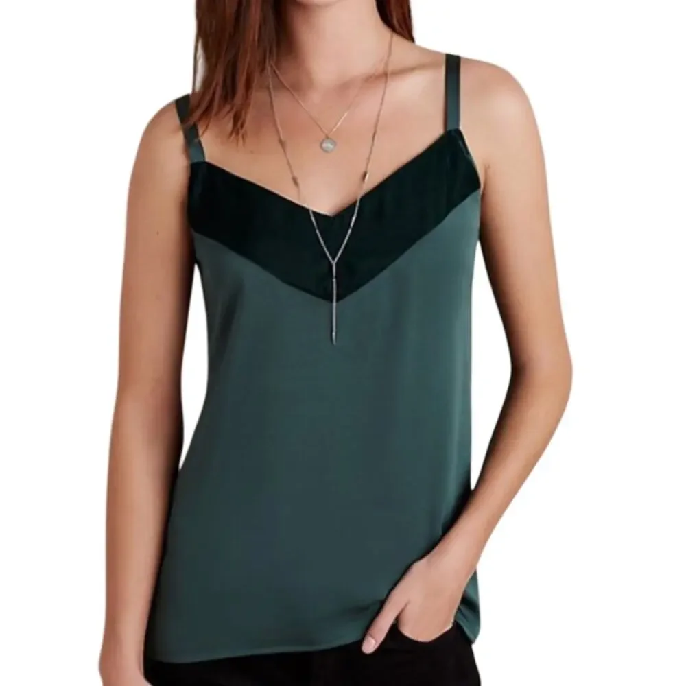Dolan Velvet Neckline Tank Top In Emerald Green Women's Size Small Petite